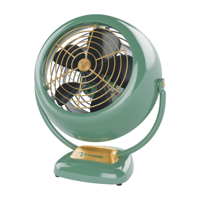 Vintage-style green fan with gold accents on a white background