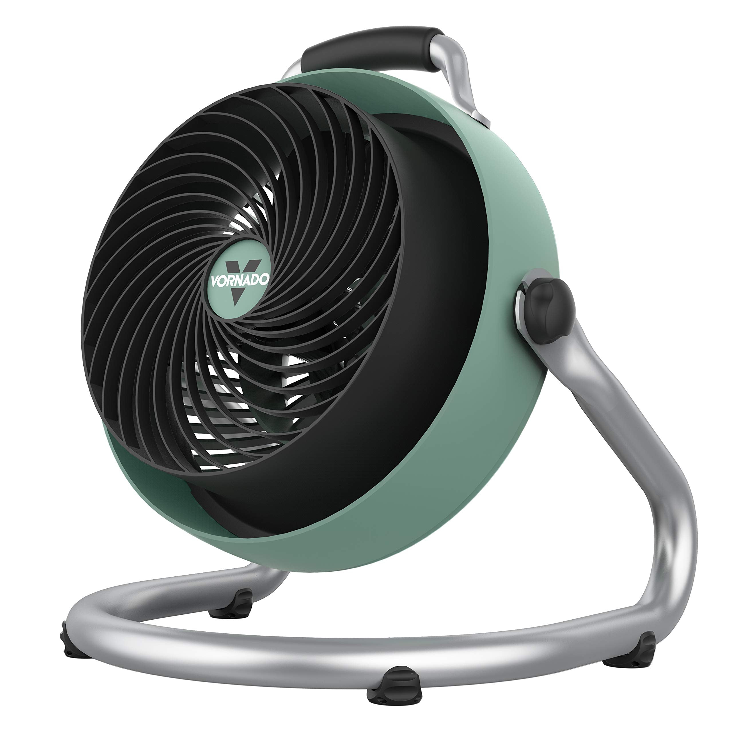 Green and black fan with 'Vornado' logo on a white background