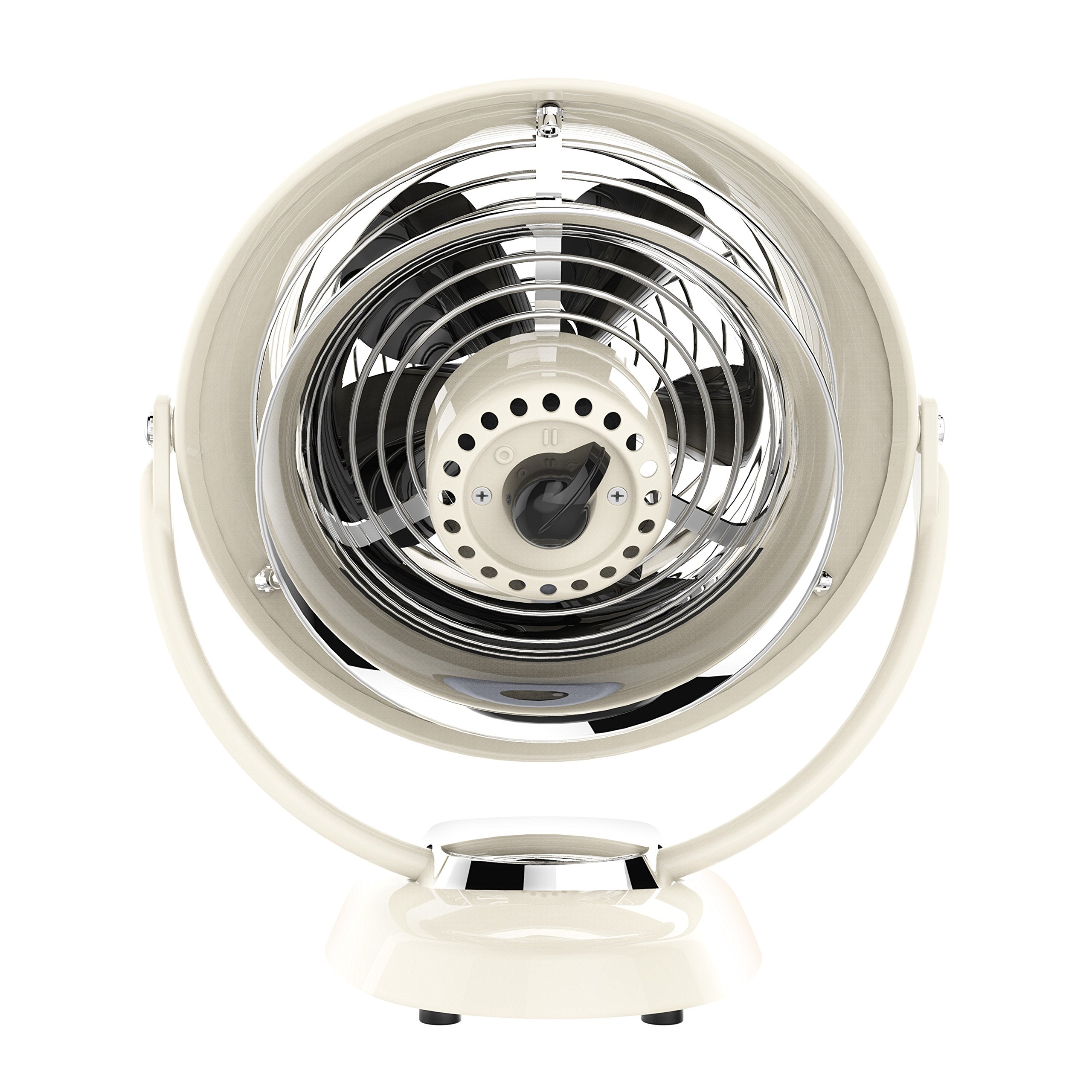 Vintage-style fan with chrome finish on a white background