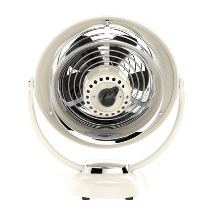 Vintage-style fan with chrome finish on a white background