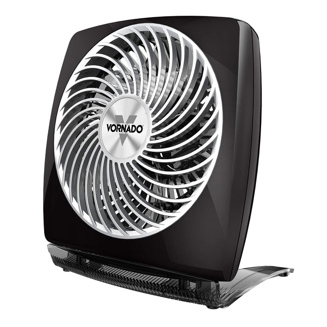 Black Vornado fan on a white background