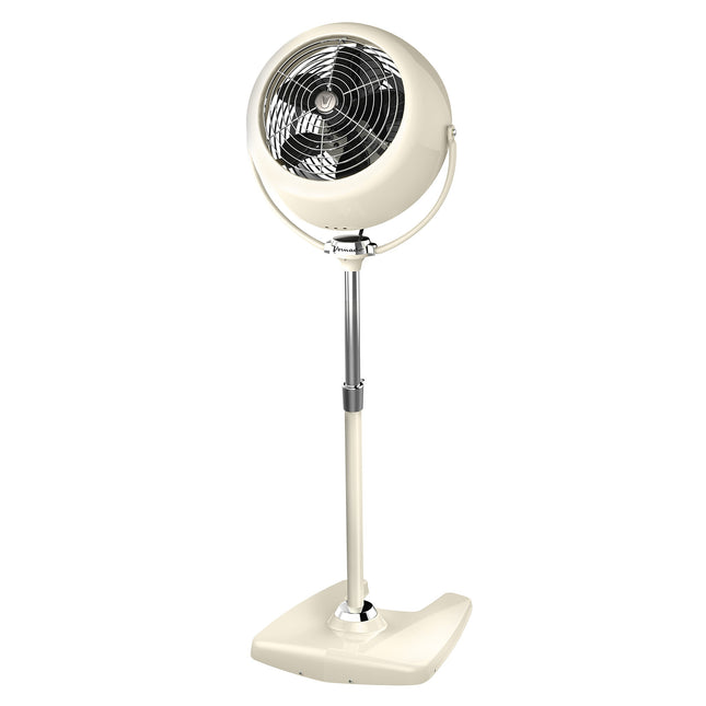 Vintage-style standing fan on a white background