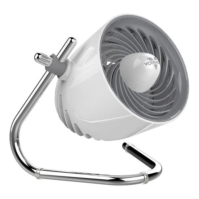 Portable fan with a flexible arm on a white background