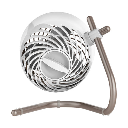 Fan with a chrome base on a white background