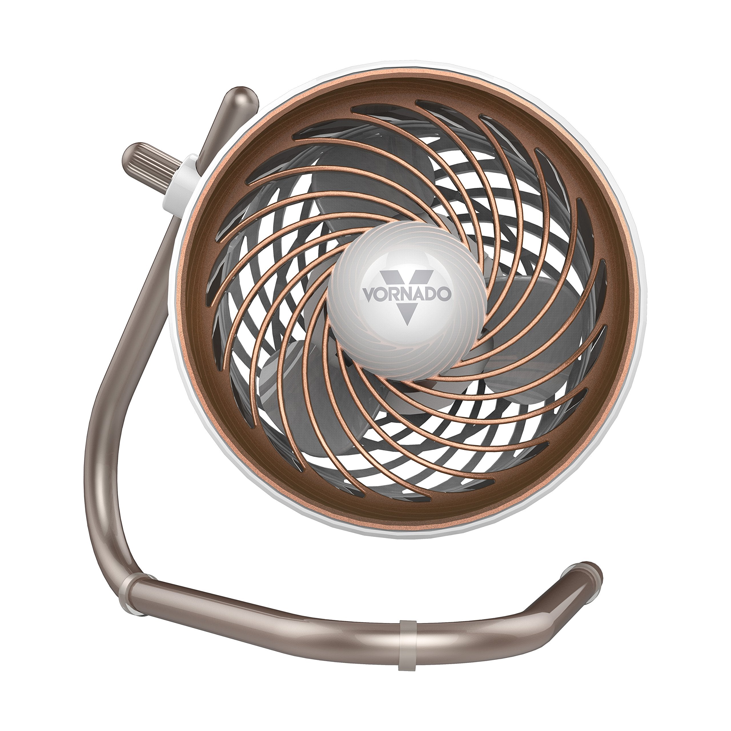 Vornado portable fan with bronze and gray design on a white background