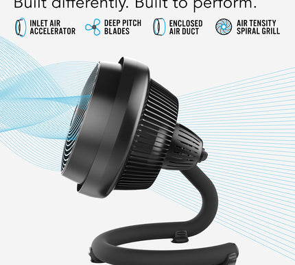 Black fan with features highlighted on a white background