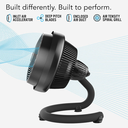 Black fan with features highlighted on a white background
