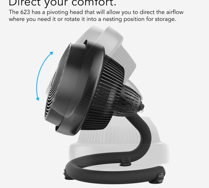 Portable fan with a pivoting head on a white background