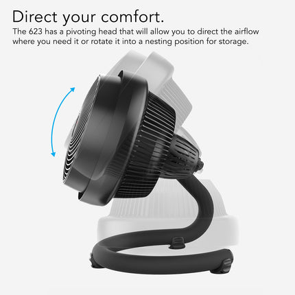 Portable fan with a pivoting head on a white background