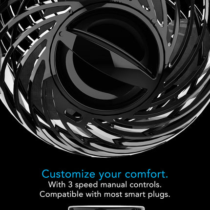 Black and silver fan with text on a black background