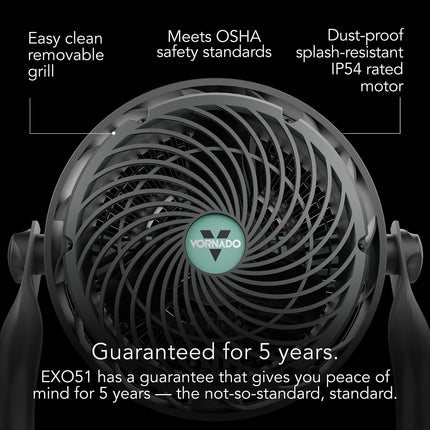 Vornado fan with features highlighted on a black background