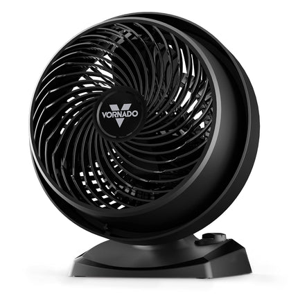 Black Vornado fan on a white background