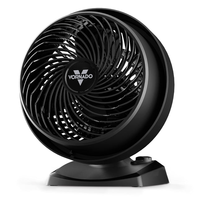 Black Vornado fan on a white background