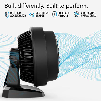 Black fan with labeled features on a white background