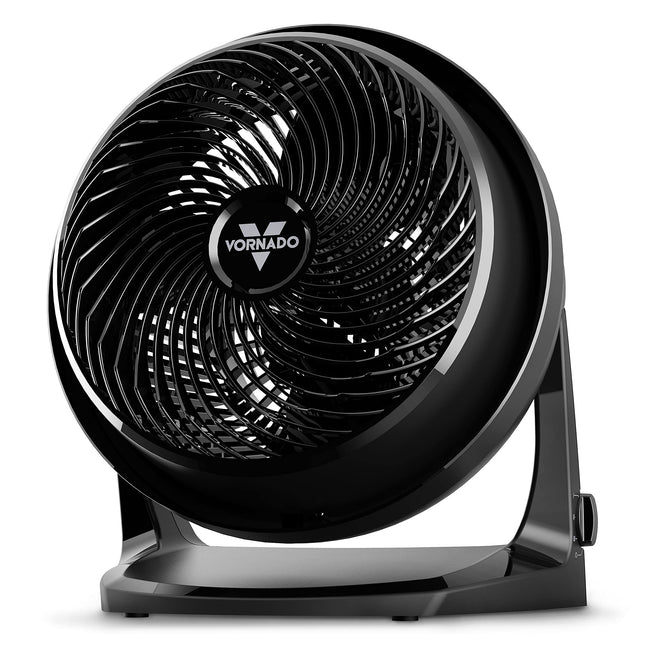 Black Vornado fan on a white background