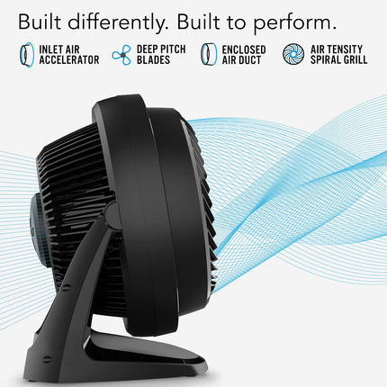 Black fan with features highlighted on a white background