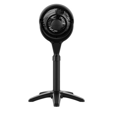 Black pedestal fan on a white background