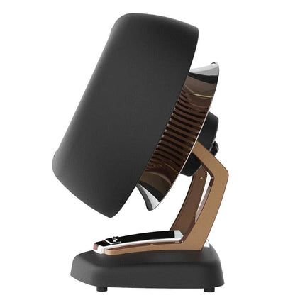 Black and bronze heater on a white background