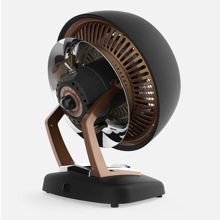 Vintage-style heater with black and bronze design on a white background