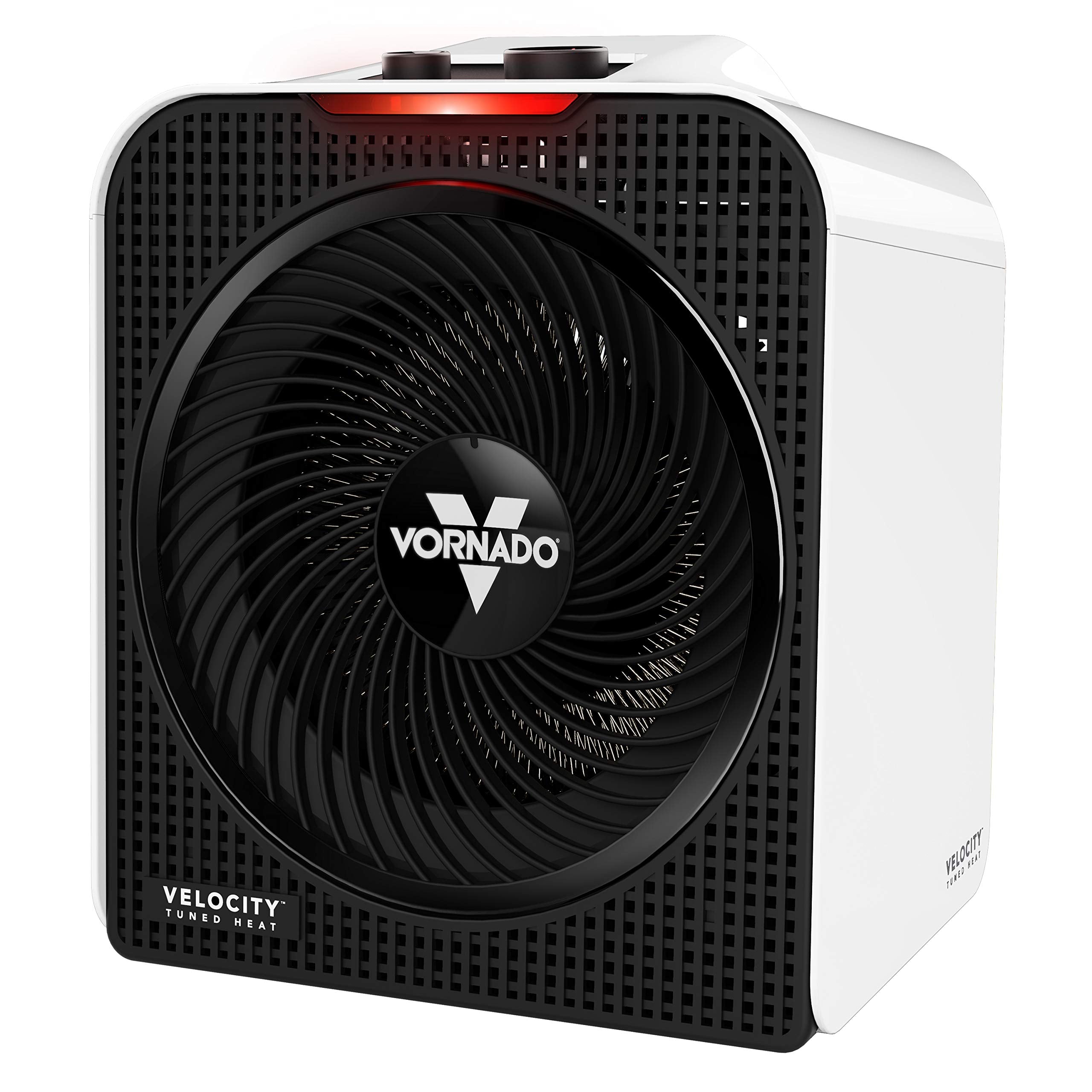 Vornado heater with black fan and white casing on a white background