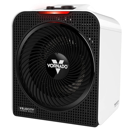 Vornado heater with black fan and white casing on a white background