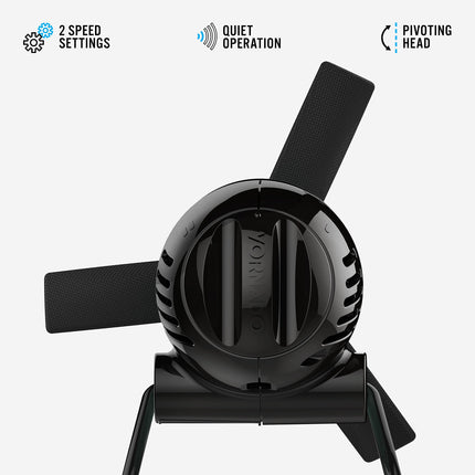 Black fan with features highlighted on a white background