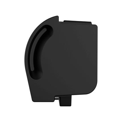 Black window fan side view with rounded edges on a white background