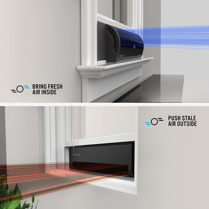 Illustration of a ventilation system with arrows showing air flow.