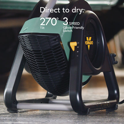 Portable dryer with features highlighted on a blurred background