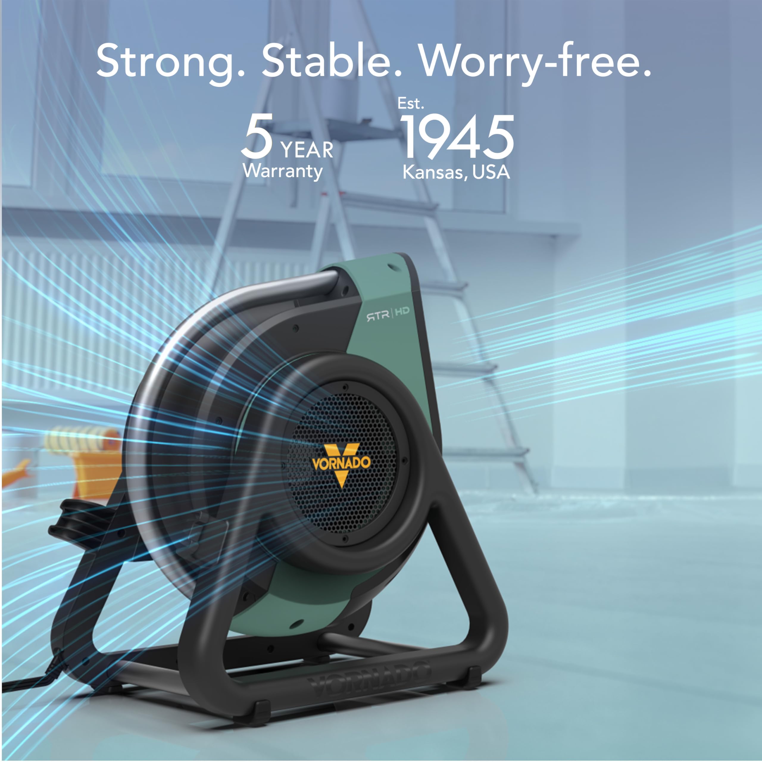Vornado fan with brand logo on a blurred indoor background