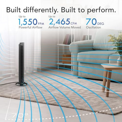 Air conditioner with airflow visualization in a living room setting