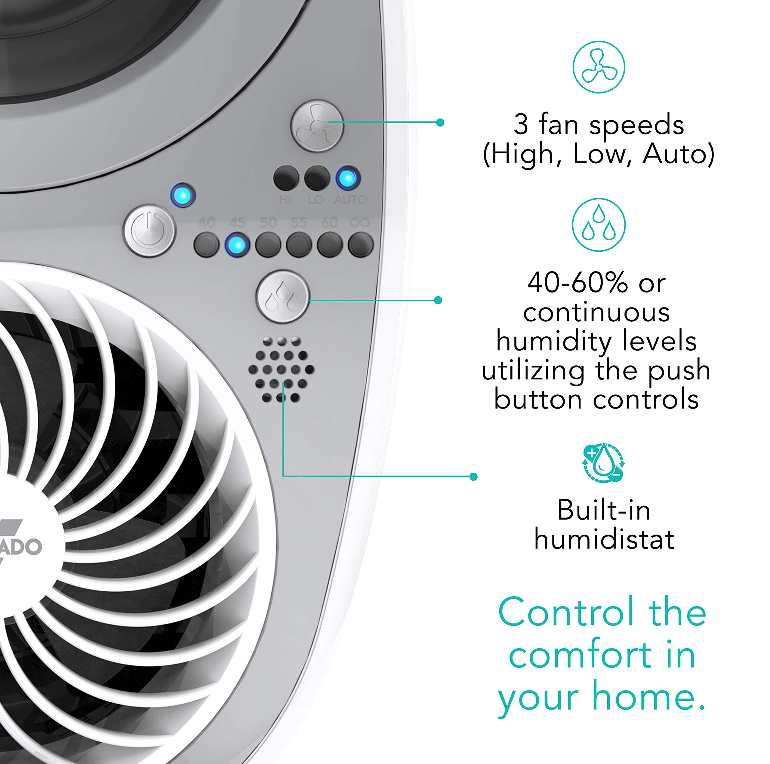 Control panel of a humidifier with fan speeds and humidity control features.