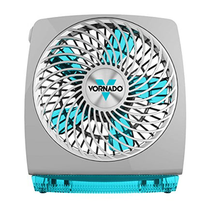 Vornado portable fan with blue accents on a white background