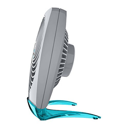 Portable fan with a blue base on a white background