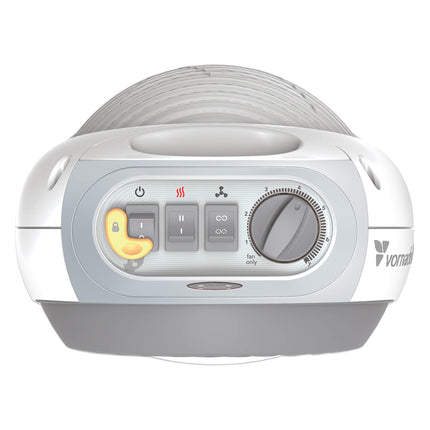 top view of a Vornado space heater on a white background