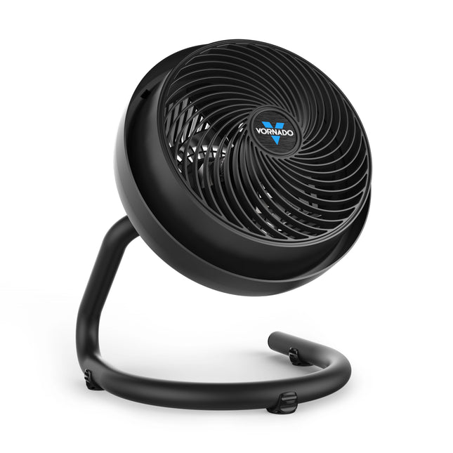 Black Vornado fan on a white background