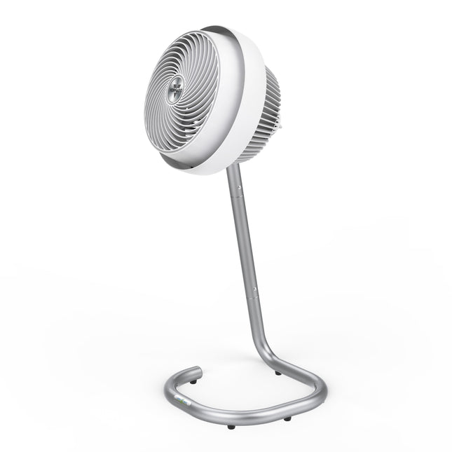 White oscillating table fan on a white background