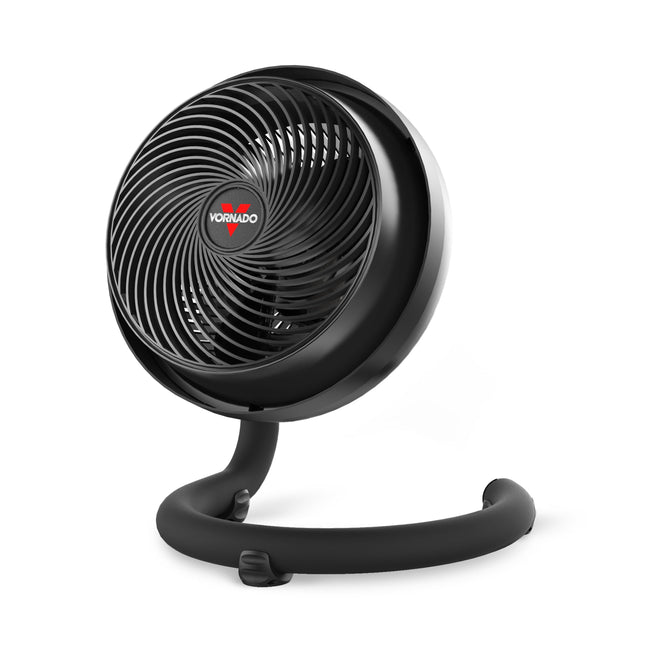 Black Vornado fan on a white background