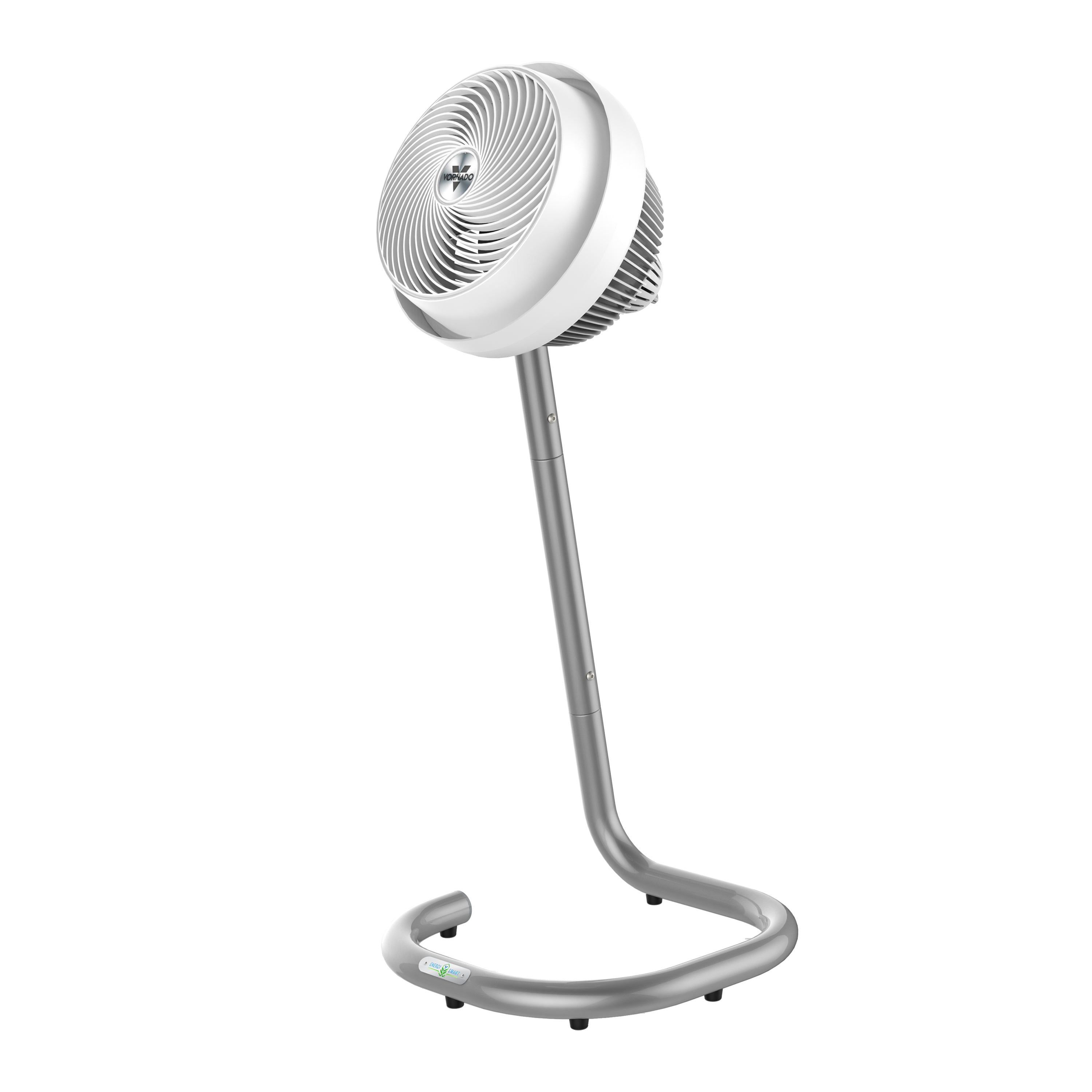 White pedestal fan on a white background