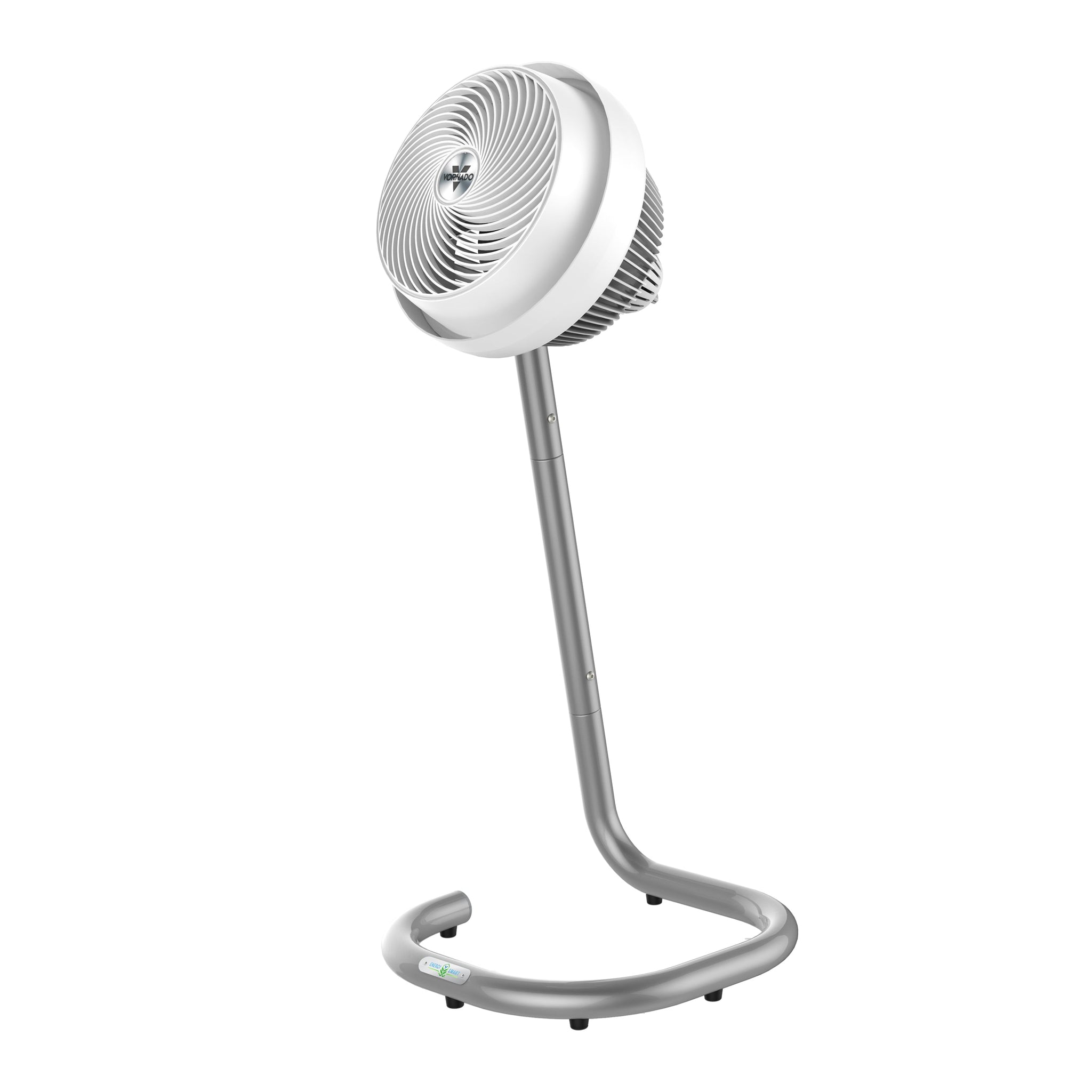 White pedestal fan on a white background