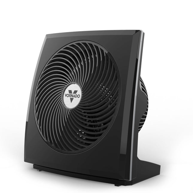 Black Vornado fan on a white background