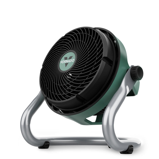 Green and black fan with 'Vornado' logo on a white background