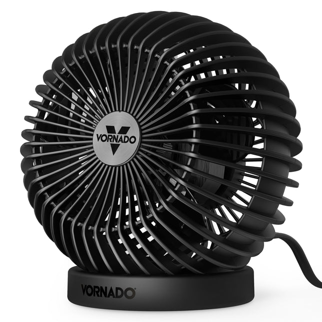 Black Vornado fan on a white background