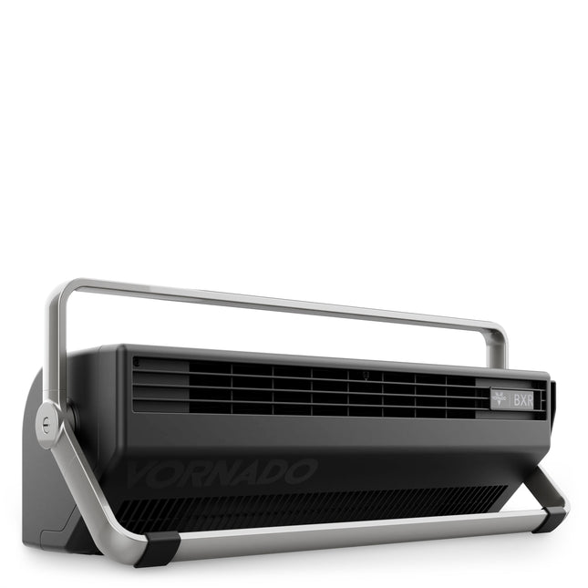 Black air circulator on white background