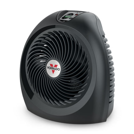 Black Vornado heater on a white background