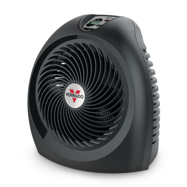 Black Vornado heater on a white background