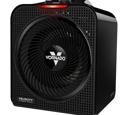 Black Vornado heater on a white background