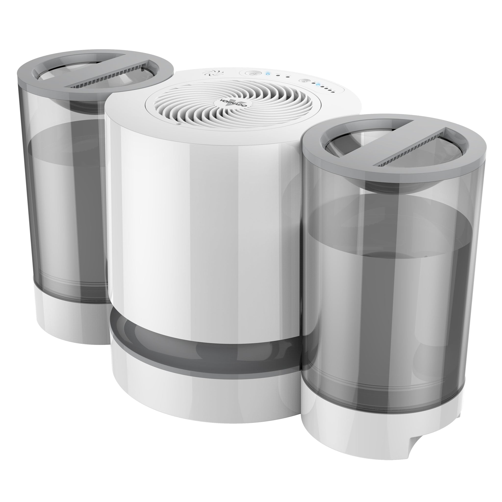 White and gray humidifier with two water tanks on a white background