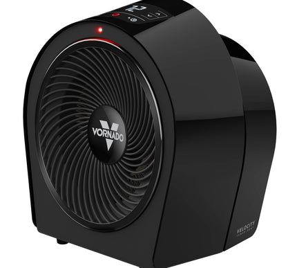 Black Vornado heater on a white background