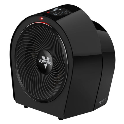 Black Vornado heater on a white background